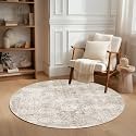 FMFUNCTEX 3ft Round Washable Beige Neutral Vintage Area Rug for Entryway