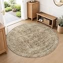 FMFUNCTEX 3ft Round Washable Brown Neutral Vintage Area Rug for Entryway