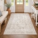 FMFUNCTEX 3x5 Washable Beige Neutral Vintage Retro Area Rug for Entryway