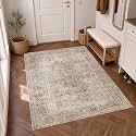 FMFUNCTEX 3x5 Washable Taupe Distressed Vintage Retro Area Rug for Entryway