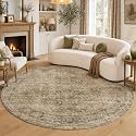 FMFUNCTEX 5ft Round Washable Brown Neutral Vintage Area Rug for Living Room