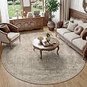 FMFUNCTEX 8ft Round Washable Taupe Vintage Large Area Rug for Living Room