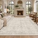 FMFUNCTEX 8x10 Washable Grey Neutral Vintage Large Area Rug Living Room
