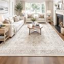 FMFUNCTEX 9x12 Washable Beige Neutral Vintage Large Living Room Area Rug