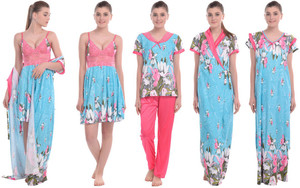 fnkstyle pack of 5 women nighty set light blue