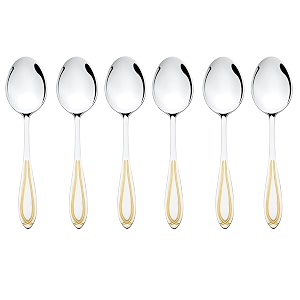 fns - stainless steel classic 24 karat gold plated style - teaspoon set pack of 6 units gold color - suitable for dining table tea service kitchen cutlery setup decorative spoon design utility use