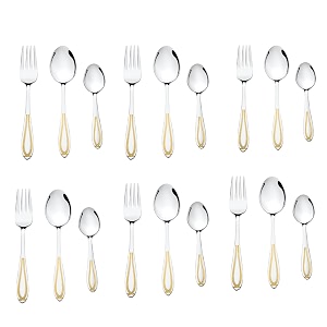 fns classic 18 pieces stainless steel golden cutlery set  24 karat gold plated  6 pieces each dinner spoons dinner forks amp tea spoons  premium gold flatware set for home kitchen amp dining table