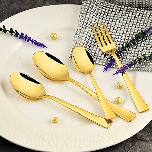 montavo by fns alexa 24 pieces stainless steel cutlery set  premium gold finish flatware set with 6 dinner spoons 6 dinner forks 6 teaspoons amp 6 baby spoons  luxury tableware for home amp gifting