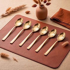 montavo by fns alexa 6 pieces stainless steel golden tea spoon set premium mirror finish coffee dessert amp sugar spoons luxury food grade cutlery for home kitchen dining amp gifting