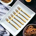 Montavo by FnS - Stainless Steel, Alexa Gold Style - Dinner Fork Set, Pack of 6 Units, Gold Color – Suitable for Dining Table Meal Serving Kitchen Cutlery Setup Elegant Utility Flatware Piece