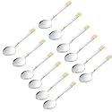 Montavo by FNS Raga12 Pieces Stainless Steel Dinner Spoon Set | Premium 24 Karat Gold Plated Table Spoons for Home, Kitchen, Dining, Restaurant &amp; Hotel