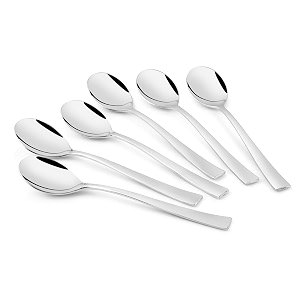 fns slimline 6 pieces stainless steel baby spoon set premium small spoons for desserts ice cream yogurt amp feeding  food grade cutlery for home kitchen amp dining