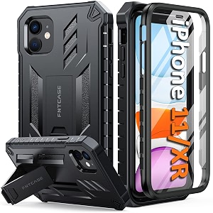 fntcase for iphone 11 phone case for iphone xr case with kickstand shockproof military grade protective cover - dual layer full protection durable matte textured drop proof - 61 inch black