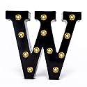 Foaky Black LED Marquee Letter Lights Sign 26 Alphabet Light Up Marquee Letters Sign for Night Light Birthday Party Battery Powered Christmas Lamp Home Bar Decoration (W)