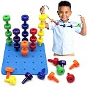 Foam Peg Board Toy - 36 Pegs, Foam Board, Lacing String, Storage Bag - Occupational Therapy Toys - Fine Motor Skills Toys for Toddlers and Kids (Blue)