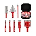 FOCSTOL Diamond Core Drill Bit Set - 8pcs (6/8/10/20/35mm+20mm Finger Milling Bit+35mm Beveling Chamfer Bit+6mm Carbide Drill Bit) Diamond Hole Saw Kit for Porcelain Ceramic Tile Marble Granite