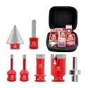 FOCSTOL Diamond Core Drill Bit Set - 7pcs (6/8/20/35mm+10mm Finger Milling Bit+35mm Beveling Chamfer Bit+HEX) Diamond Hole Saw Kit for Porcelain Ceramic Tile Marble Granite