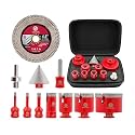 FOCSTOL Diamond Core Drill Bit Set - 11pcs (6/8/10/25/35/50/65mm+10mm Finger Milling Bit+50mm Beveling Chamfer Bit+Hex+4.5'' Saw Blade) Hole Saw Kit for Porcelain Ceramic Tile Marble Granite