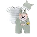 FOCUTEBB Baby Boy Clothes 3Pcs Cartoon Romper Shorts Hat Summer Set 0-18M