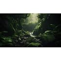 Foggy Forest Terrarium Background Stone Green Tree Stream Scenery Tropical Rainforest Aquarium Background Durable Reptile Habitat Background Mysterious Vinyl Tank Background 72x24in