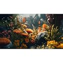 Foggy Stone Terrarium Background Green Seaweed Scenery Orange Floral Aquarium Background Durable Reptile Habitat Flower Background Mysterious Tank Backdrop Vinyl 72x18in