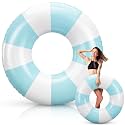 Foilswirl 47.24 Inch Jumbo Inflatable Pool Floats for Adult White Striped Pool Inner Rings Swimming Inflatable Floaties Tube Women Summer Beach Bachelorette Wedding Decor