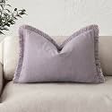Foindtower Decorative Linen Fringe Lumbar Throw Pillow Covers Boho Farmhouse Cushion Cover with Tassel Soft Accent Pillowcase for Sofa Bed Living Room Home Decor, 12×20 Inch,1PC,Light Purple