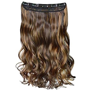 fok 5 clip based black with golden highlight synthetic hair extension - 24 inch