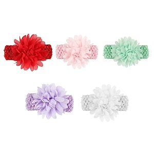 fok 5 pieces chiffon floral elastic head hair band for babies and kids - multicolor