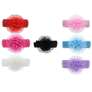 fok 6 pc crochet cutwork flower elastic head hair bands for babies kids girls