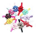 FOK Chiffon Satin Lace Elastic Bow Head Hair Bands for Kids - 10 Pieces
