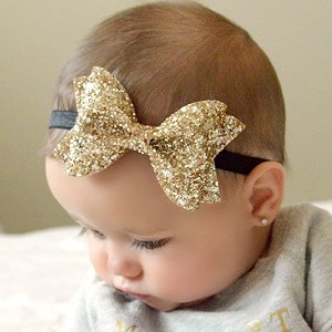 fok 1 pc sparkling bows glitter sequins headband hairband for kids and girls - golden color