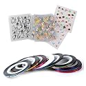 FOK Plastic Set Of 20 Pc 3D Design Self Adhesive Tip Nail Art Stickers And Nail Art Stripping Roll Tape - Random Designs &amp; Color