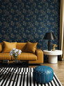 FOKRIM 300 cm Blue Gold Rose wallpaper