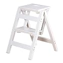 Foldable 2-Step Wooden Step Stool Ladder Chair Anti-Slip Folding Footstool for Shoes Small Multifunctional Shelf & Flower Rack