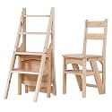 Foldable 4-Step Solid Wood Ladder Stool - Versatile Folding Chair Step Stool &amp; Presentation Stand for Adults - Ideal for Home Kitchen Office &amp; Outdoor Use(Natur)