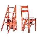 Foldable 4-Step Solid Wood Ladder Stool - Versatile Folding Chair Step Stool &amp; Presentation Stand for Adults - Ideal for Home Kitchen Office &amp; Outdoor Use(Red)