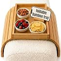 Foldable Bamboo Couch Arm Tray, Portable Armrest Caddy Tray for Sofa