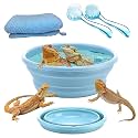 Foldable Bearded Dragon Bathtub with 2Pcs Reptile Bath Brush and 1Pcs Lizard Towel, Beardeds Dragons Accessories, Beardeds Dragons Swimming Pool for Bearded Dragon