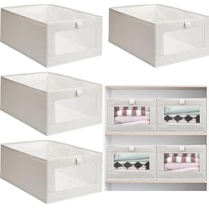 closet organizers and storage 5 pack closet storage bins linen closet baskets for cupboard organization foldable wardrobe organizer bins with clear window for organizing clothing jeans shelves