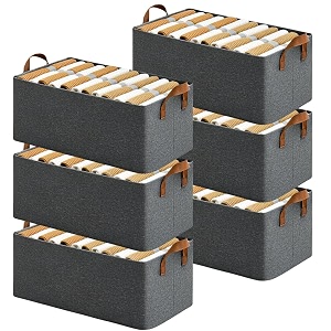 allwin houseware w polycotton foldable cloth storage cubes organizer with handles steel frame collapsible clothes organizer storage box for wardrobetoyssareeshirts storage box greypack of 6