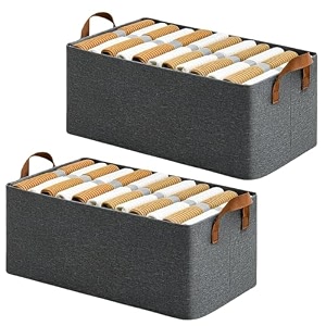 allwin houseware w polycotton foldable cloth storage cubes organizer with handles steel frame collapsible clothes box for wardrobetoysbookssaree shirtsand blankets grey pack of 2