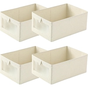 closet organizers and storage 4 pack closet storage bins linen closet baskets for cupboard organization foldable wardrobe organizer bins with clear window for organizing clothing jeans shelves