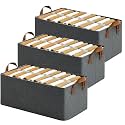 ALLWIN HOUSEWARE W Foldable Polycotton Cloth Storage Cubes Organizer With Handles,Steel Frame Collapsible Clothing Organizer Storage Box For Wardrobe,Toys,Books,&amp; Blankets Storage Box (Grey,Pack Of 3)