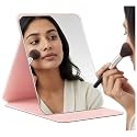 Foldable Desk Mirror 16 * 11 cm HD Clear Glass Makeup Mirror Adjustable Stand Portable Vanity Mirror for Travel Home Bedroom Dressing Table Compact Lightweight Beauty Grooming Essential(Pink)