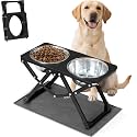 Foldable Elevated Dog Bowl Holder with 2 Large 58oz Stainless Steel Bowls, 10.2" Tall Raised Dog Bowl Stand for Medium/Large Breeds with Silicone Mat, Indoor and Outdoor Use