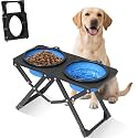 Foldable Elevated Dog Bowl Holder with 2 Large 50.7oz Folding Water Bowl, 10.2" Tall Raised Dog Bowl Stand for Medium/Large Breeds, Indoor and Outdoor Use