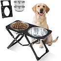Foldable Elevated Dog Bowl Holder with 2 Large 58oz Stainless Steel Bowls, 10.2" Tall Raised Dog Bowl Stand for Medium/Large Breeds, Indoor and Outdoor Use