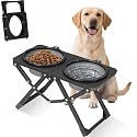 Foldable Elevated Dog Bowl Holder with 2 Large 50.7oz Grey Folding Water Bowl, 10.2" Tall Raised Dog Bowl Stand for Medium/Large Breeds, Indoor and Outdoor Use