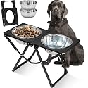 Foldable Elevated Dog Bowl Holder with 2 Large 111oz Stainless Steel Bowls, 14.5" Tall Raised Dog Bowl Stand for Large/Extra Large Breeds, Indoor and Outdoor Use